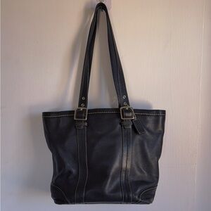 Coach Hampton Vintage Black Smooth Leather Tote Shoulder Bag